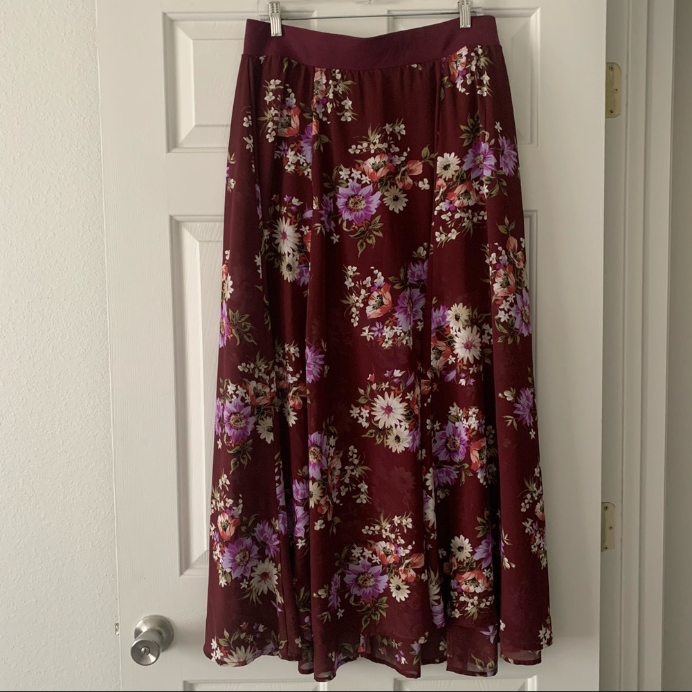 Torrid red wine floral chiffon skirt